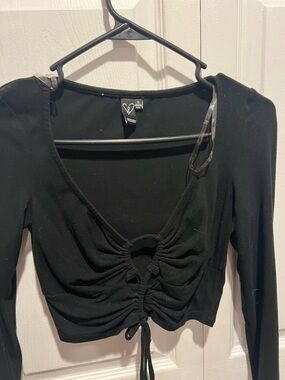 Windsor Black Ruched Drawstring Long Sleeve Crop Top